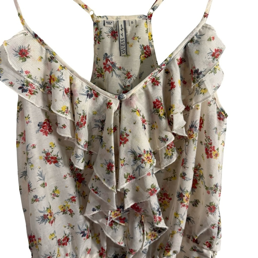 Guess Floral Ruffle Camisole in Cream and Red Size S Boho Cottagecore Festival - Picture 9 of 15